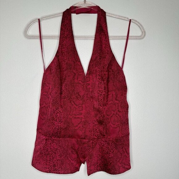 Guess Halter Top Watermelon Pink Snakeskin Print Crossover Size M Party - Picture 1 of 11